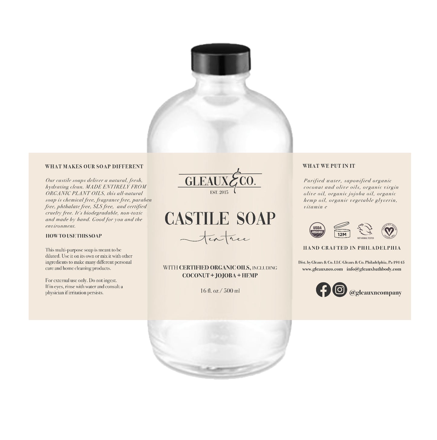 Gleaux & Company Tea Tree Castile Soap